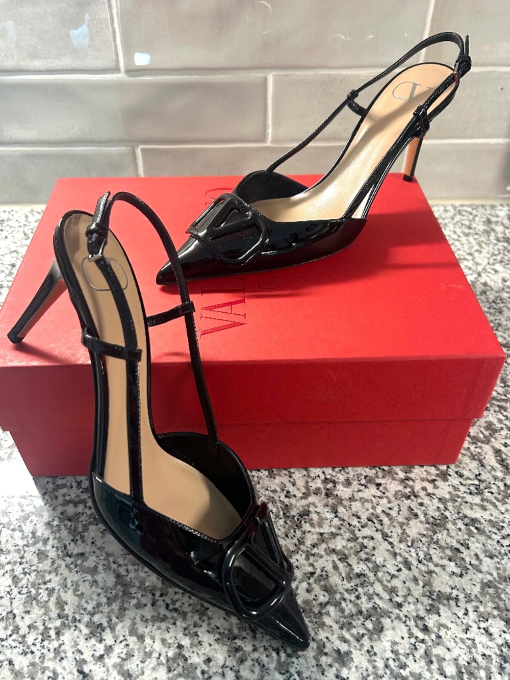 Valentino Signature Patent leather Slingback Pump